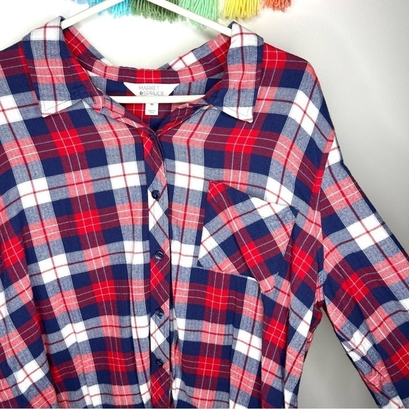 Market & Spruce Red White Blue Plaid Long Sleeve Button Shirt Stitch Fix XXL - Picture 3 of 12